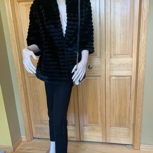 Calvin Klein S Faux Fur Coat with Hook & Loop Closures & 1/2 Sleeves Black EUC